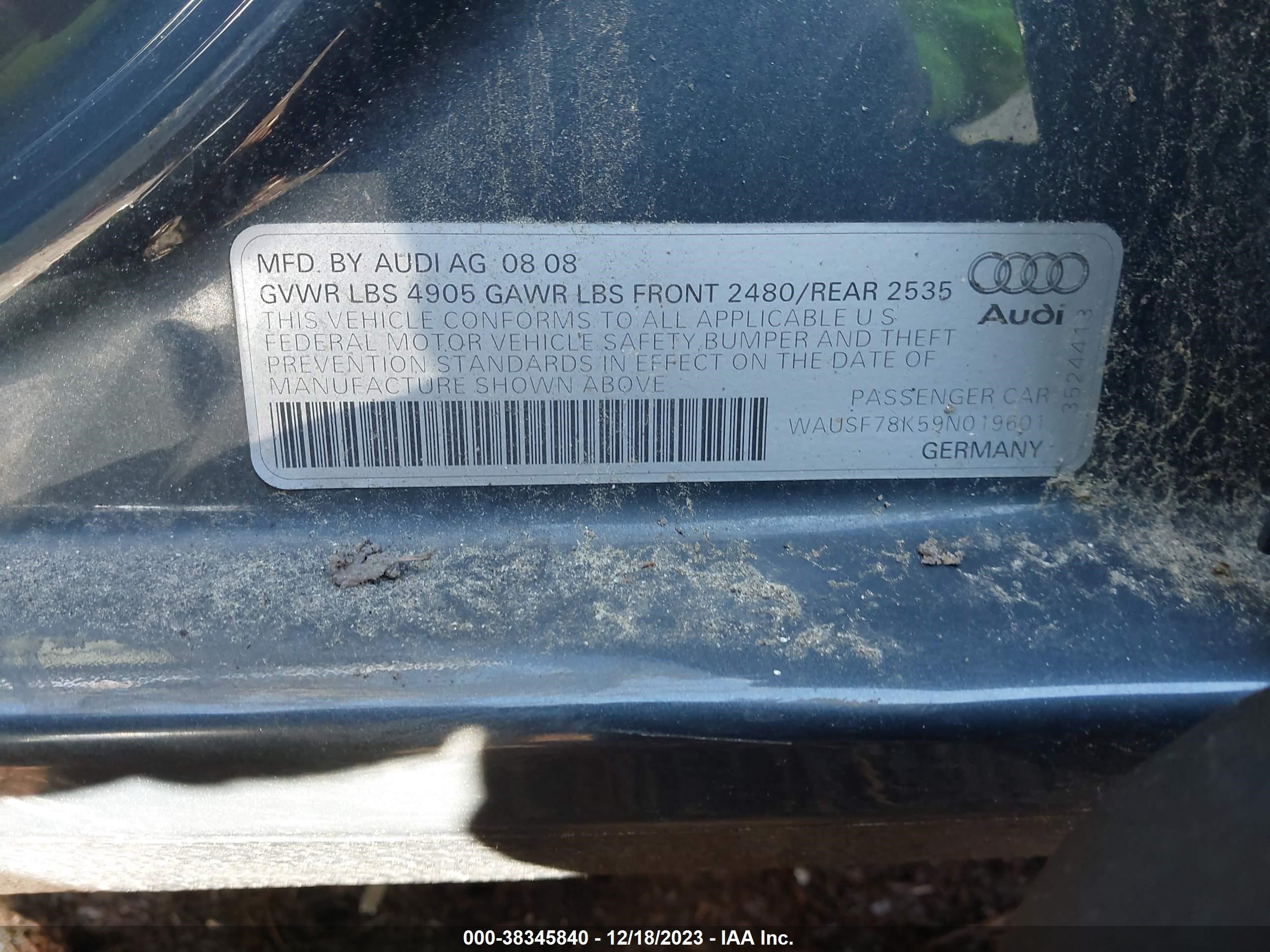 Photo 8 VIN: WAUSF78K59N019601 - AUDI A4 