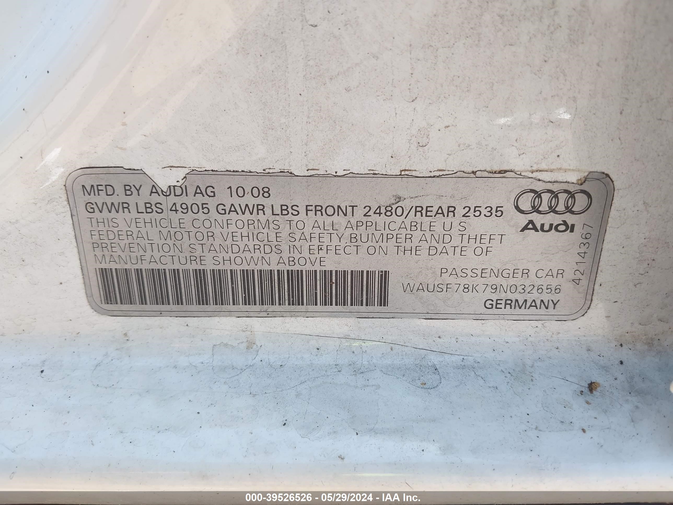 Photo 8 VIN: WAUSF78K79N032656 - AUDI A4 