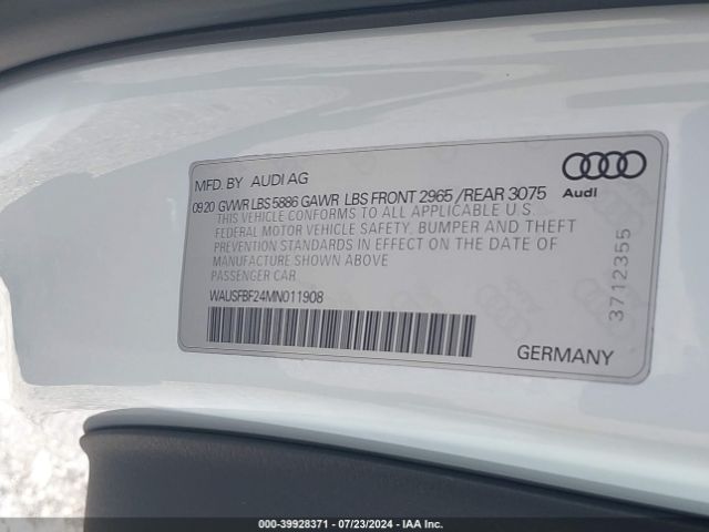 Photo 8 VIN: WAUSFBF24MN011908 - AUDI S7 PRESTIG 