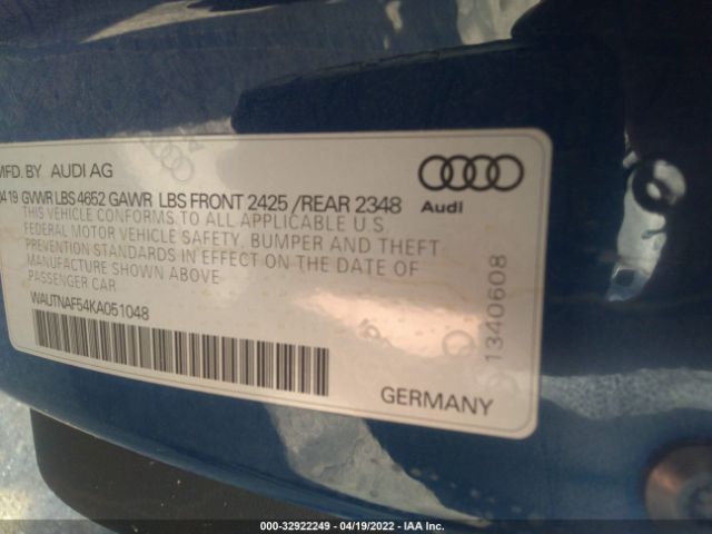 Photo 8 VIN: WAUTNAF54KA051048 - AUDI A5 COUPE 