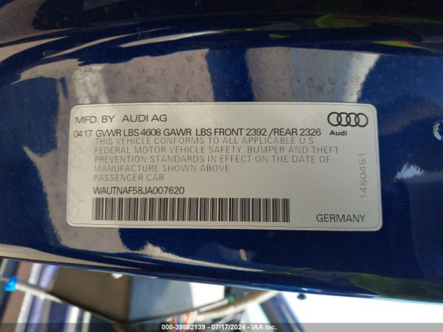 Photo 8 VIN: WAUTNAF58JA007620 - AUDI A5 