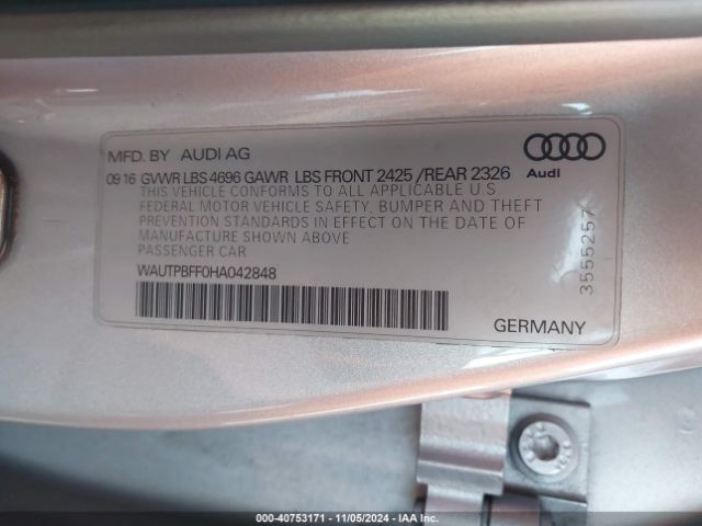 Photo 8 VIN: WAUTPBFF0HA042848 - AUDI A3 