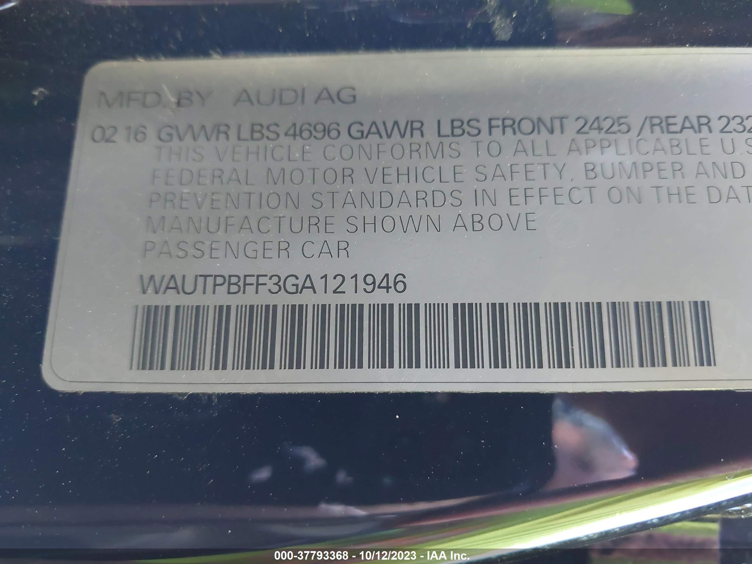 Photo 8 VIN: WAUTPBFF3GA121946 - AUDI A3 