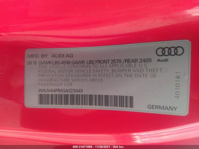 Photo 8 VIN: WAUV4AFR6GA023449 - AUDI S5 