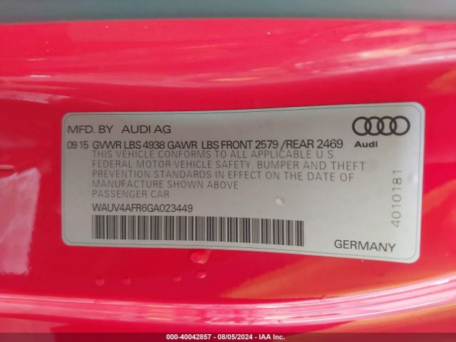 Photo 8 VIN: WAUV4AFR6GA023449 - AUDI S5 