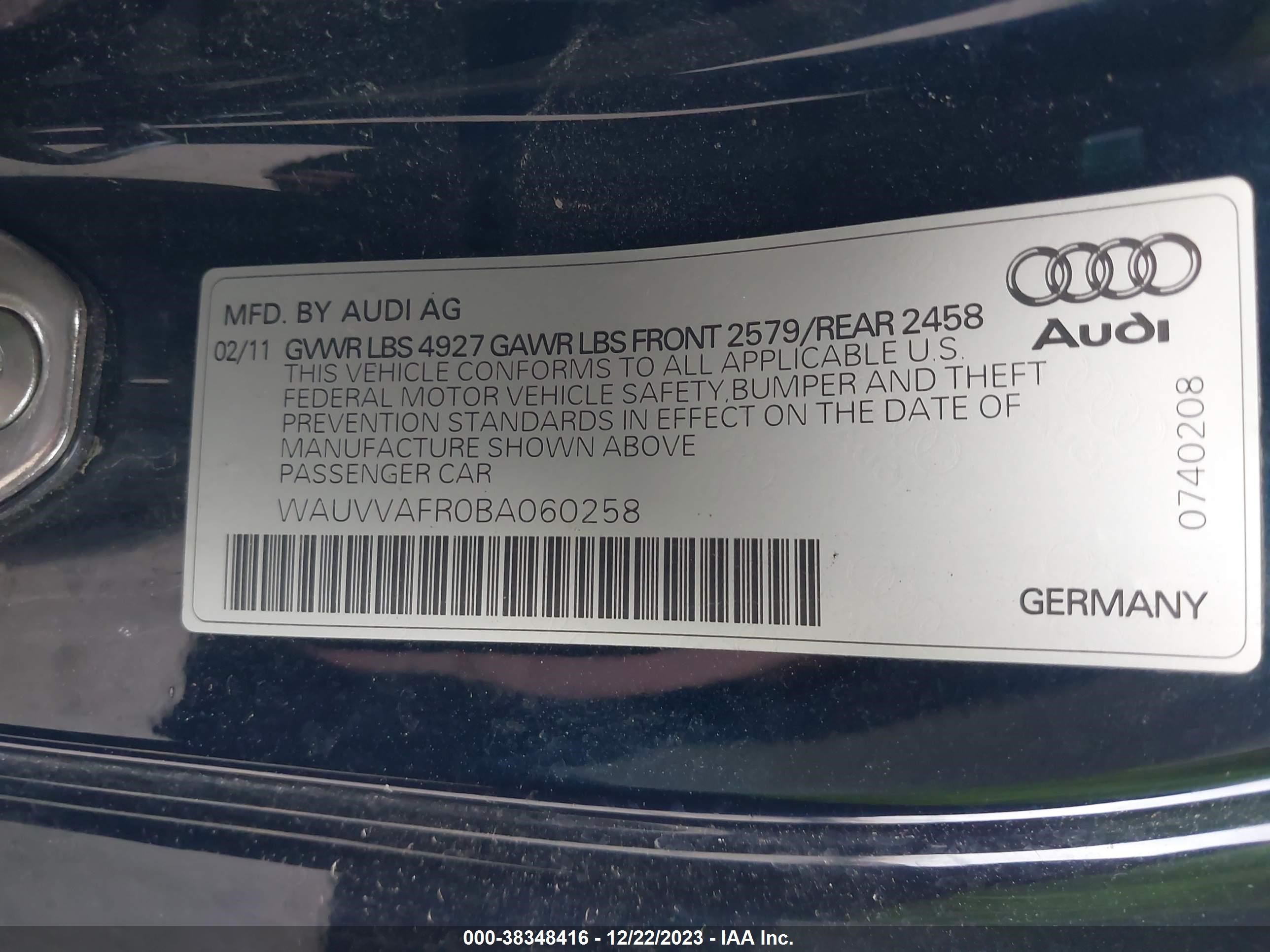 Photo 8 VIN: WAUVVAFR0BA060258 - AUDI S5 