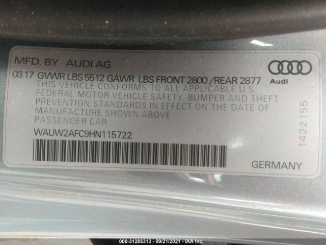 Photo 8 VIN: WAUW2AFC9HN115722 - AUDI A7 SPORTBACK 