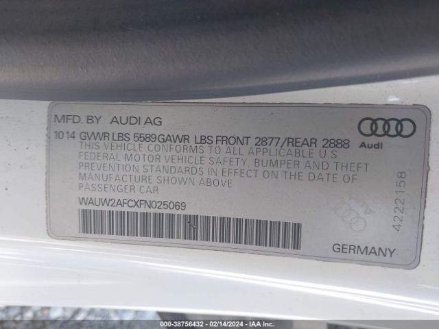 Photo 8 VIN: WAUW2AFCXFN025069 - AUDI S7 