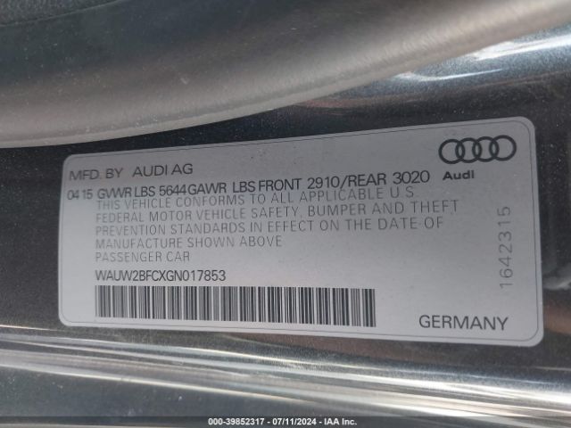 Photo 8 VIN: WAUW2BFCXGN017853 - AUDI S7 