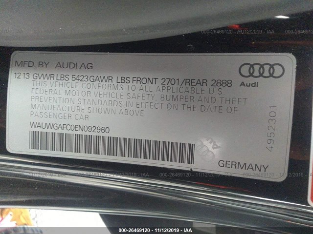 Photo 8 VIN: WAUWGAFC0EN092960 - AUDI A7 