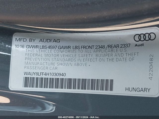 Photo 8 VIN: WAUY8LFF4H1030940 - AUDI A3 