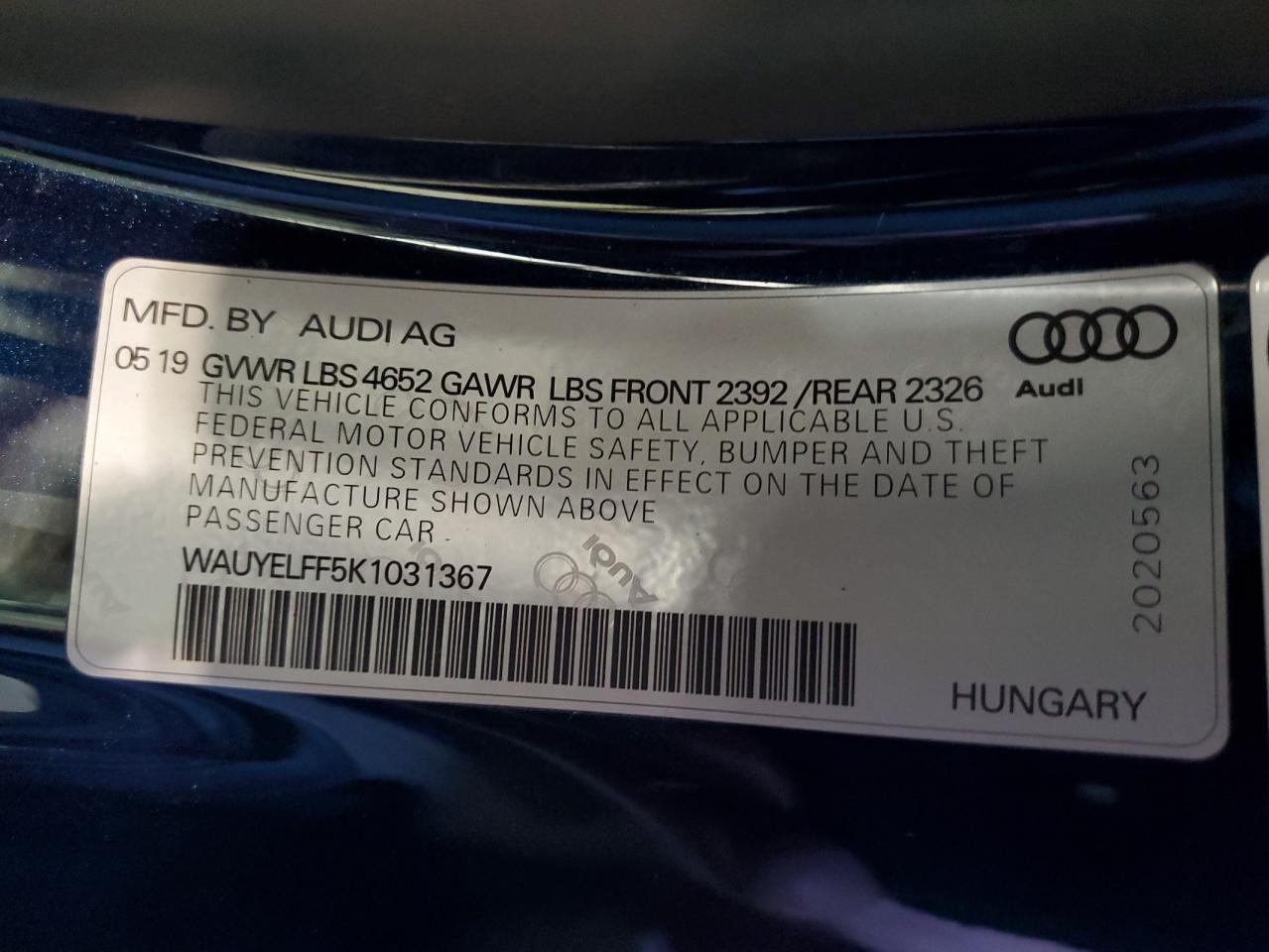 Photo 11 VIN: WAUYELFF5K1031367 - AUDI A3 