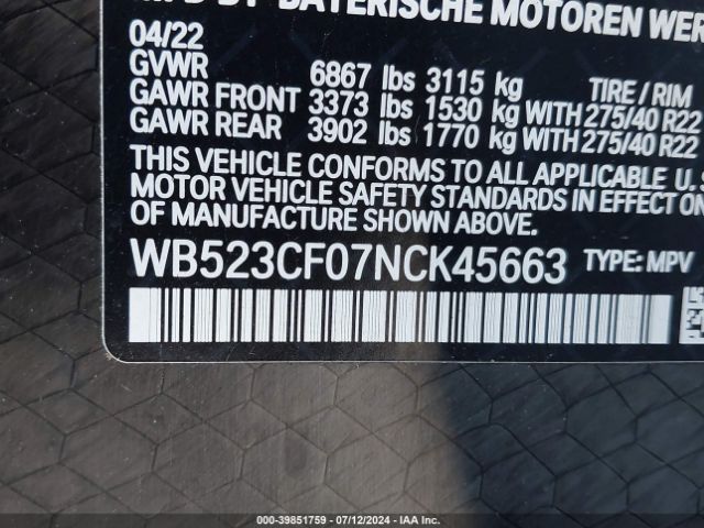 Photo 8 VIN: WB523CF07NCK45663 - BMW IX 