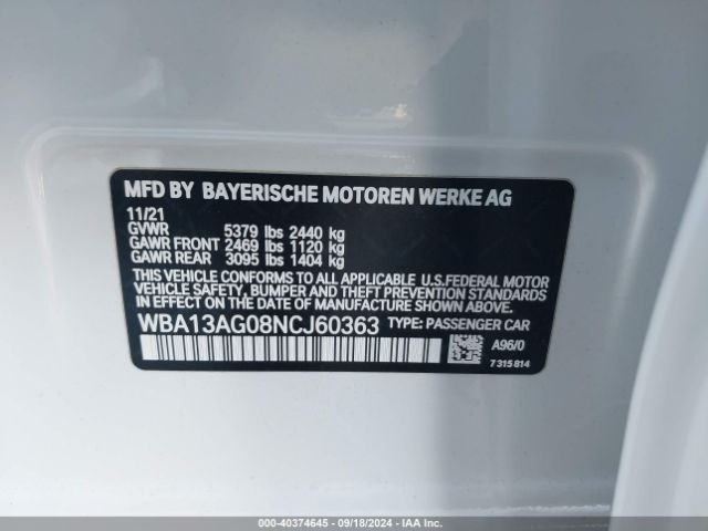 Photo 8 VIN: WBA13AG08NCJ60363 - BMW 530E 