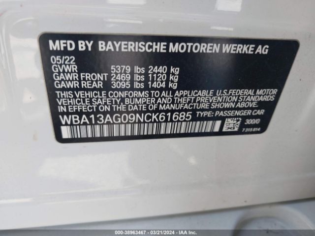 Photo 8 VIN: WBA13AG09NCK61685 - BMW 530E 