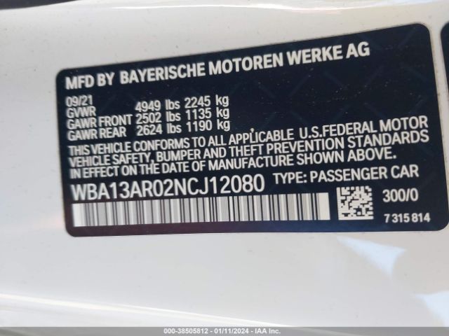 Photo 8 VIN: WBA13AR02NCJ12080 - BMW M440I 