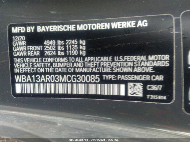 Photo 8 VIN: WBA13AR03MCG30085 - BMW 4 SERIES 