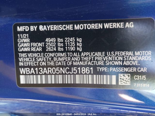 Photo 8 VIN: WBA13AR05NCJ51861 - BMW M440I 