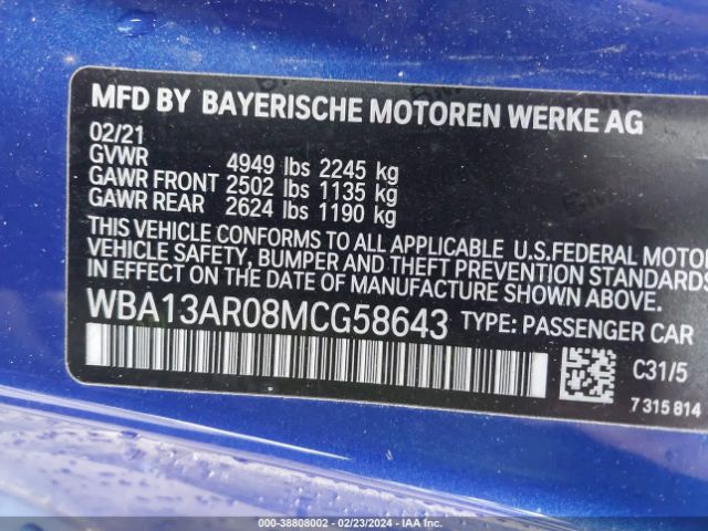 Photo 8 VIN: WBA13AR08MCG58643 - BMW M440I 