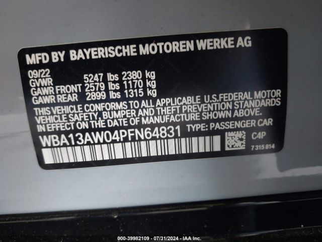 Photo 8 VIN: WBA13AW04PFN64831 - BMW M440I 