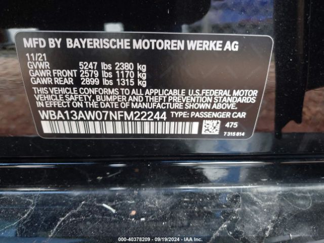 Photo 8 VIN: WBA13AW07NFM22244 - BMW M440I 