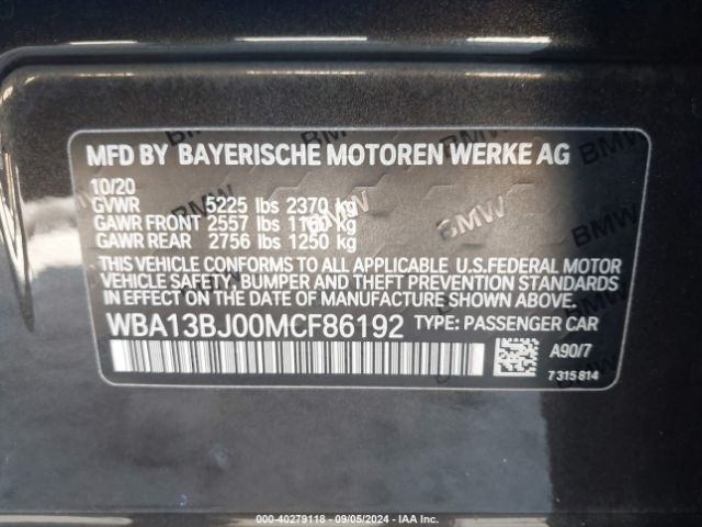 Photo 8 VIN: WBA13BJ00MCF86192 - BMW 530I 