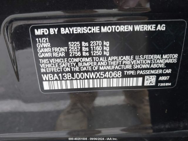 Photo 8 VIN: WBA13BJ00NWX54068 - BMW 530I 