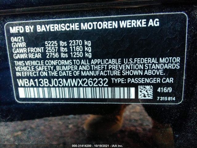 Photo 8 VIN: WBA13BJ03MWX26232 - BMW 530XI 