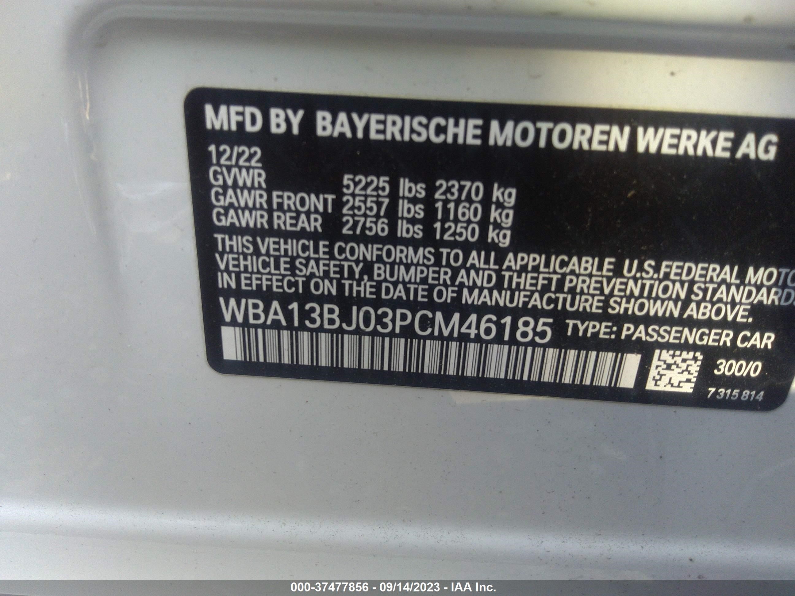 Photo 8 VIN: WBA13BJ03PCM46185 - BMW 5ER 