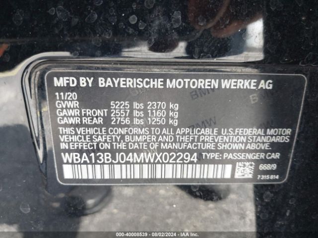 Photo 8 VIN: WBA13BJ04MWX02294 - BMW 530I 