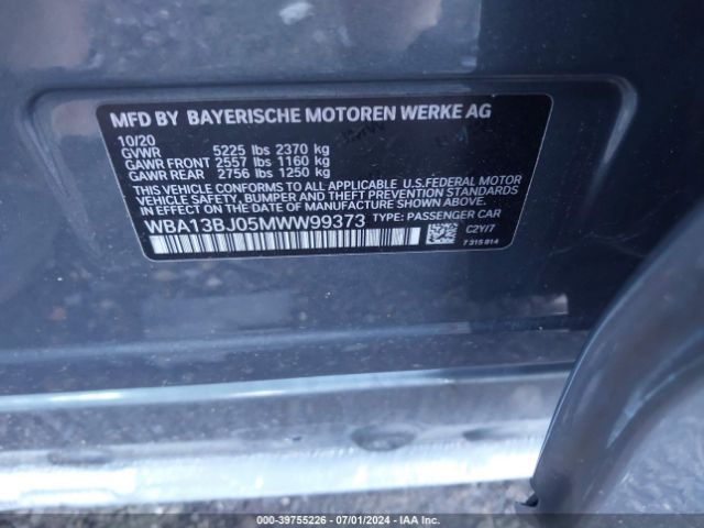 Photo 8 VIN: WBA13BJ05MWW99373 - BMW 530I 