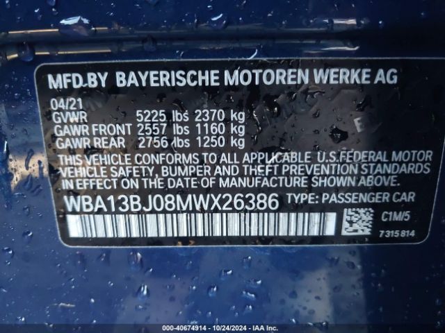 Photo 8 VIN: WBA13BJ08MWX26386 - BMW 530I 