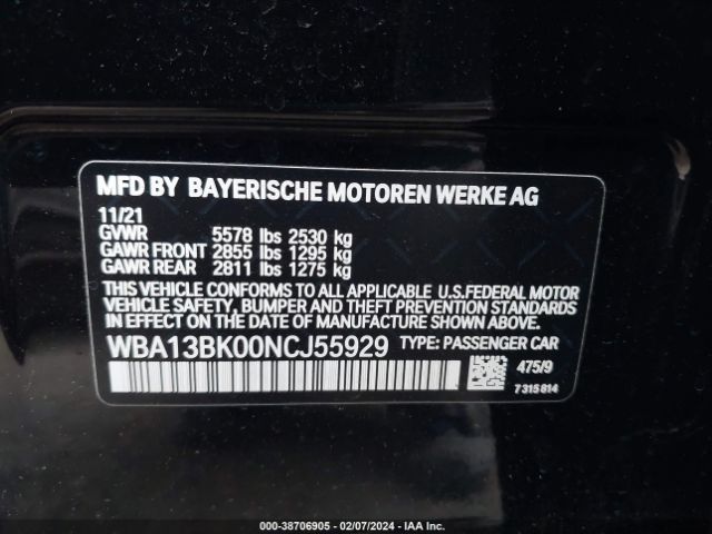 Photo 8 VIN: WBA13BK00NCJ55929 - BMW M550I 