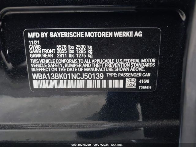 Photo 8 VIN: WBA13BK01NCJ50139 - BMW M550I 