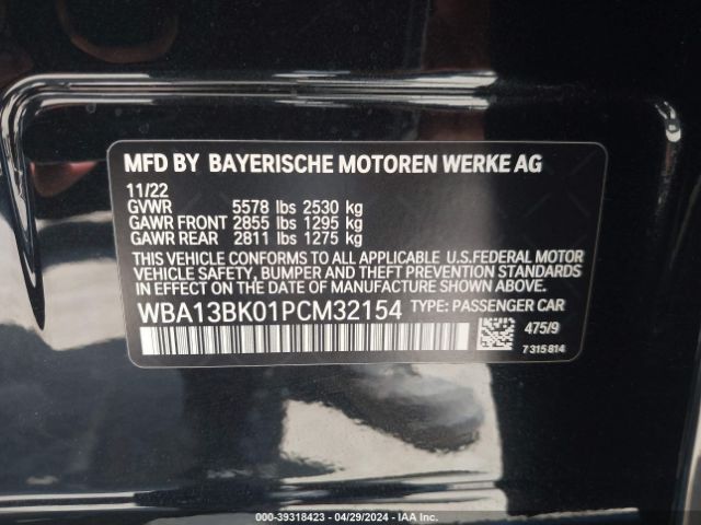 Photo 8 VIN: WBA13BK01PCM32154 - BMW 5 SERIES 