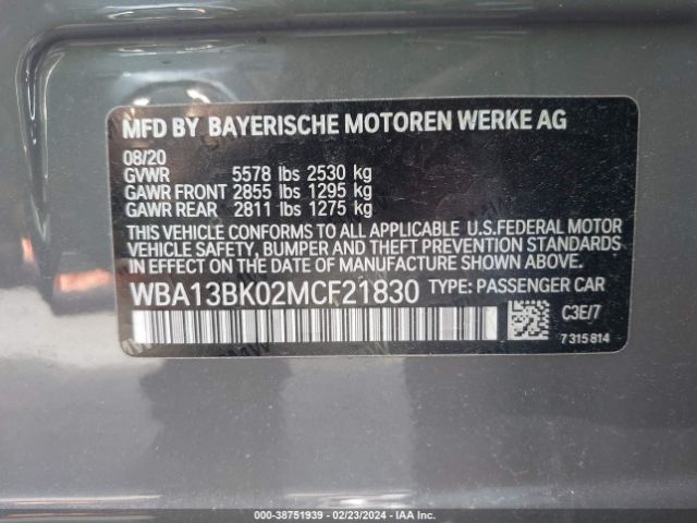 Photo 8 VIN: WBA13BK02MCF21830 - BMW M550I 