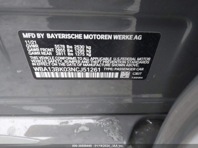 Photo 8 VIN: WBA13BK03NCJ51261 - BMW M550I 