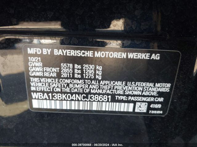 Photo 8 VIN: WBA13BK04NCJ38681 - BMW M550I 