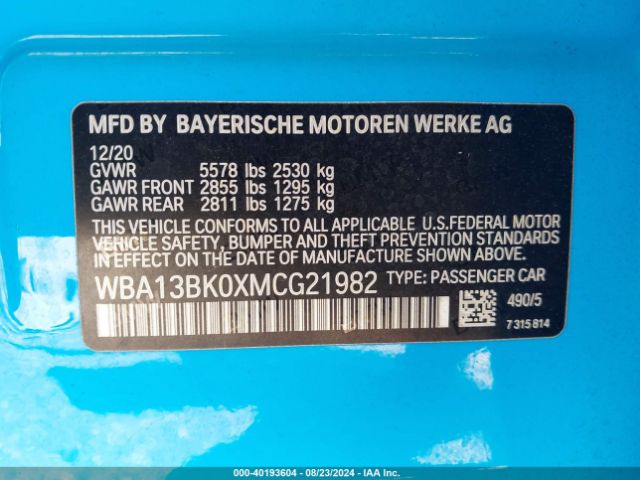 Photo 8 VIN: WBA13BK0XMCG21982 - BMW M550I 