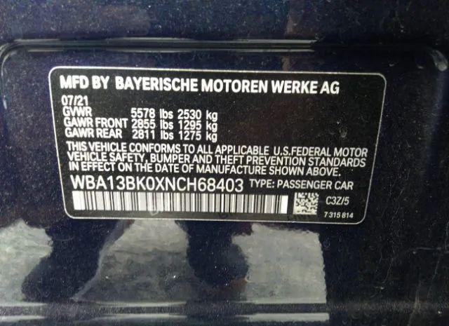 Photo 8 VIN: WBA13BK0XNCH68403 - BMW 5ER 