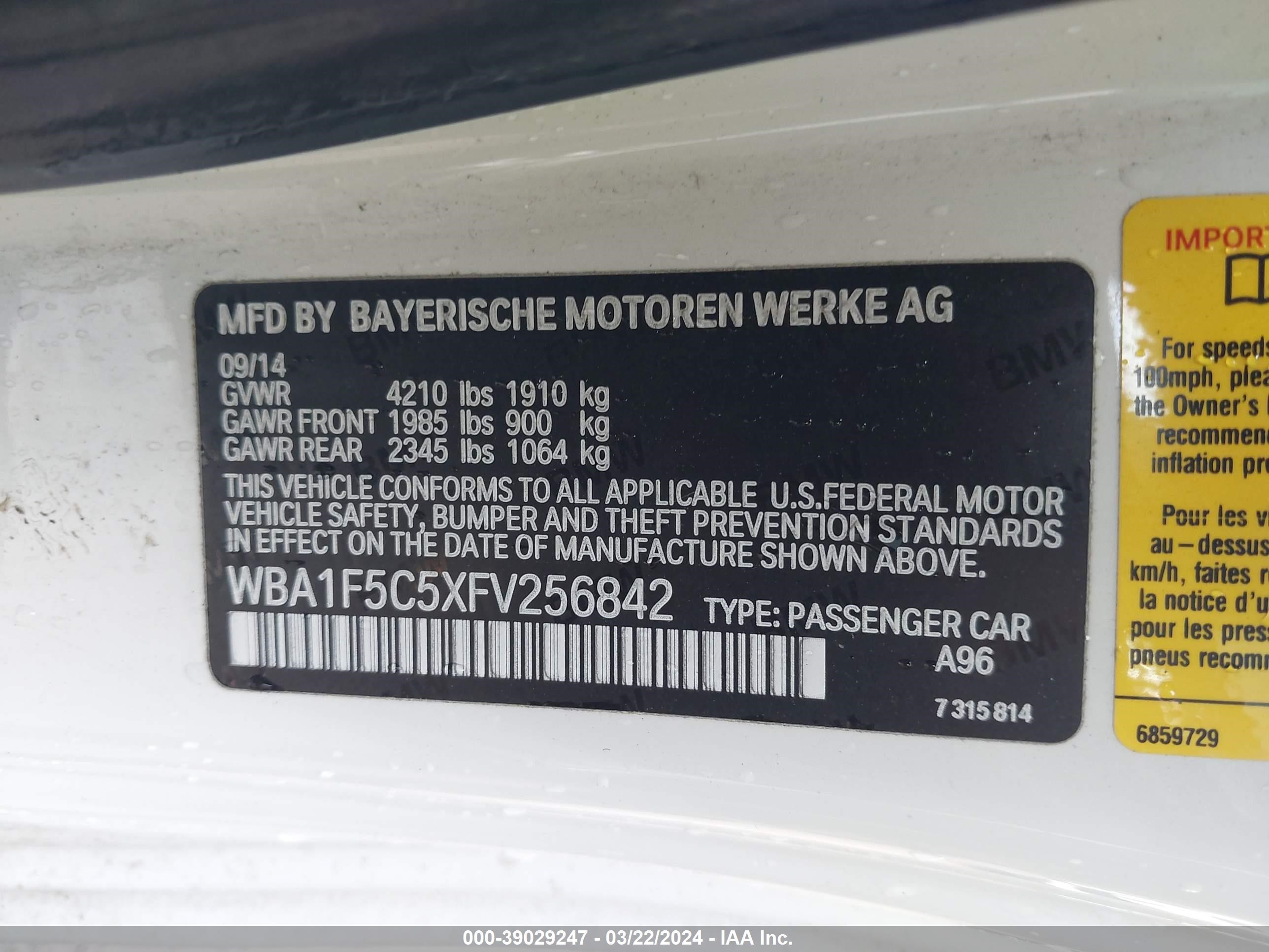 Photo 8 VIN: WBA1F5C5XFV256842 - BMW 2ER 