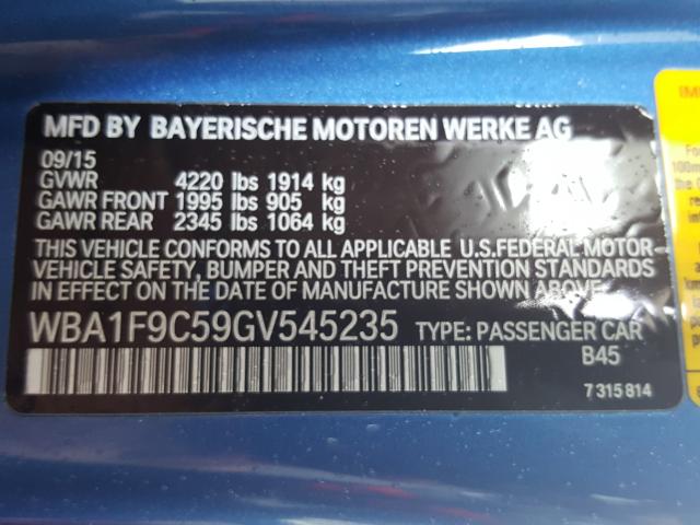 Photo 9 VIN: WBA1F9C59GV545235 - BMW 228 I SULE 