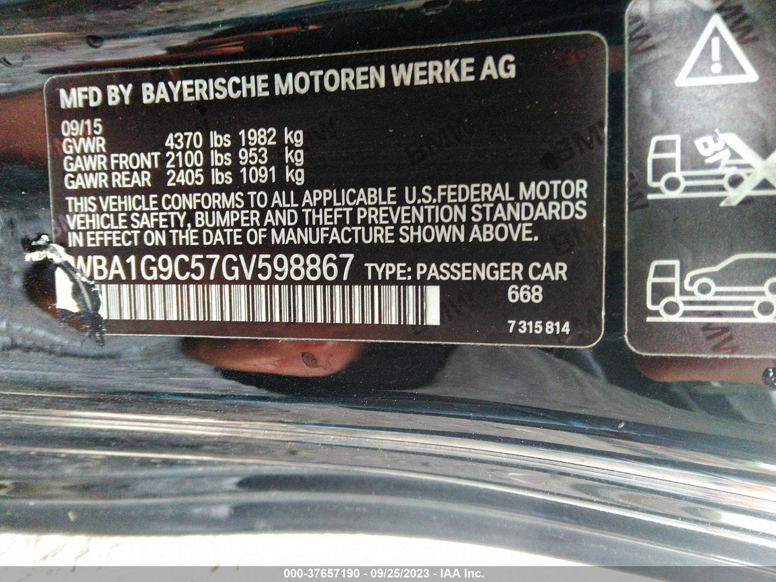 Photo 8 VIN: WBA1G9C57GV598867 - BMW 2ER 