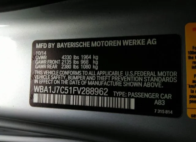 Photo 8 VIN: WBA1J7C51FV288962 - BMW 2 SERIES 