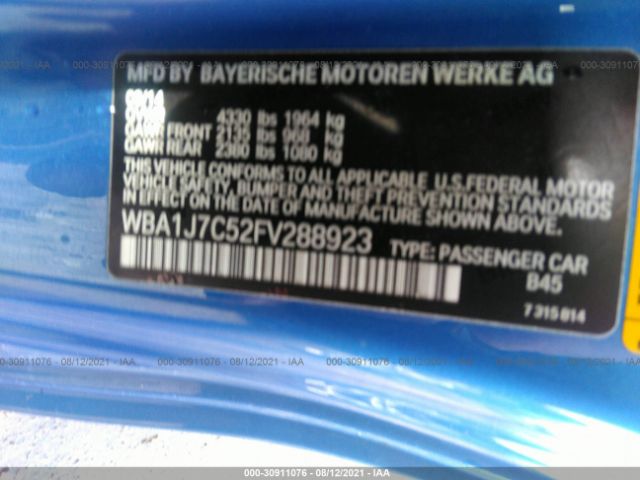 Photo 8 VIN: WBA1J7C52FV288923 - BMW 2 