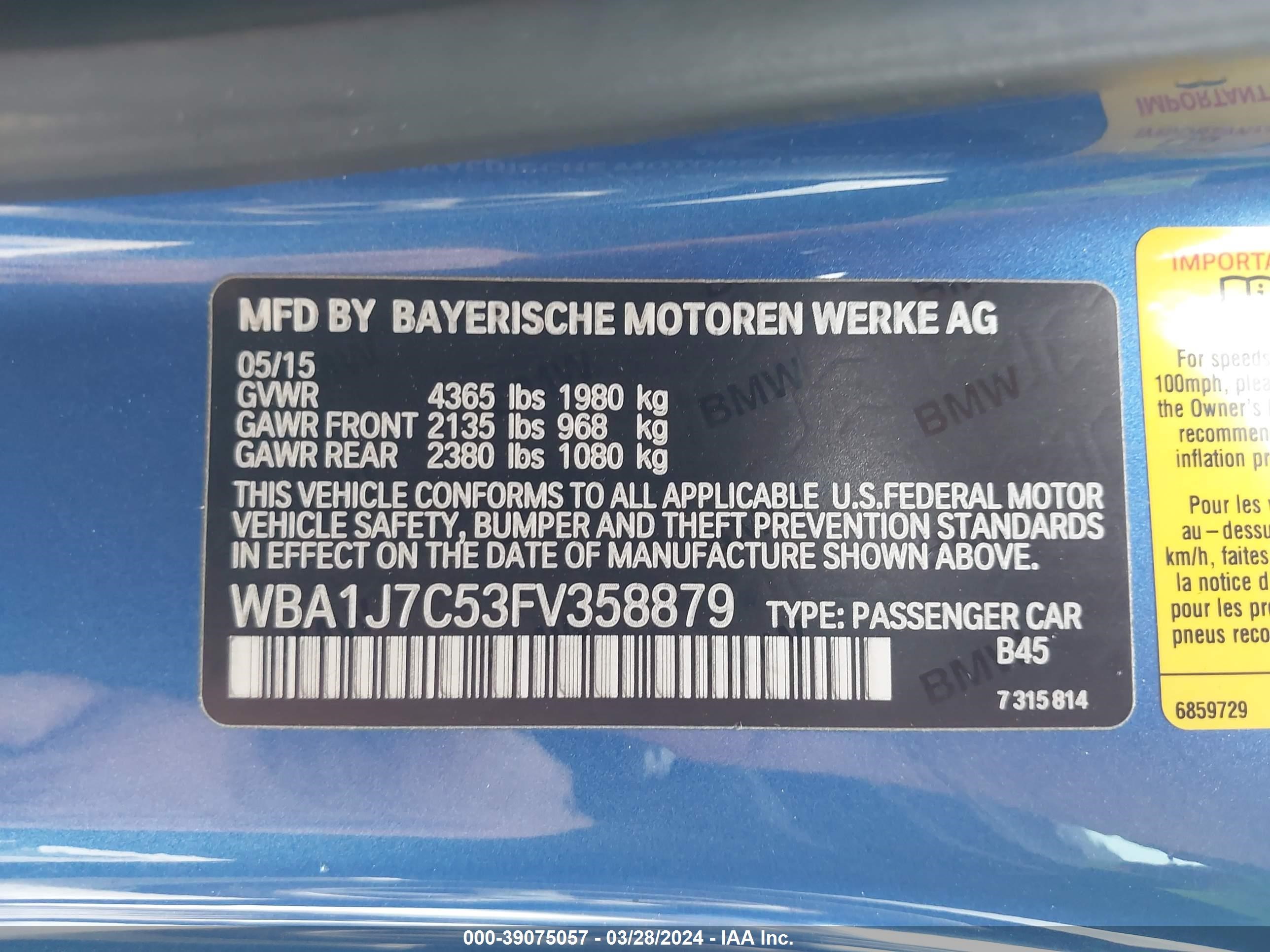 Photo 8 VIN: WBA1J7C53FV358879 - BMW 2ER 