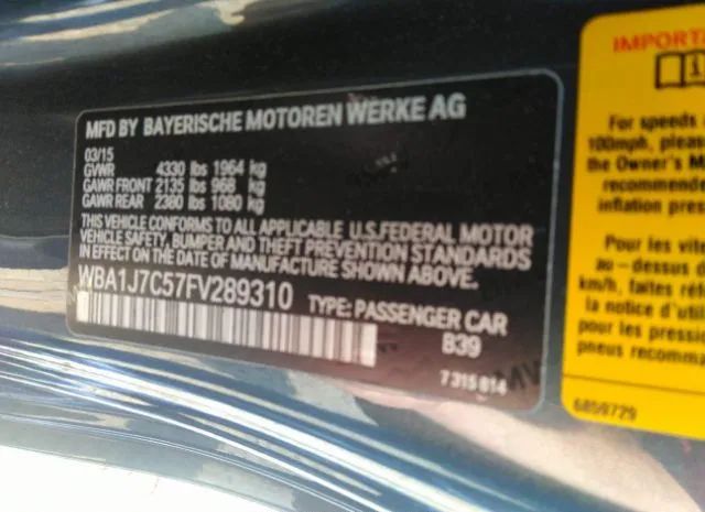 Photo 8 VIN: WBA1J7C57FV289310 - BMW 2 SERIES 