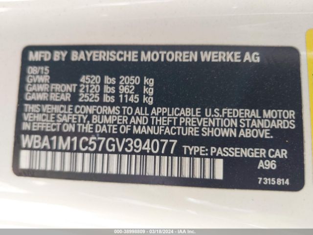 Photo 8 VIN: WBA1M1C57GV394077 - BMW M235I 