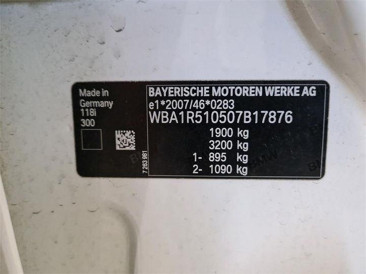 Photo 8 VIN: WBA1R510507B17876 - BMW 118 