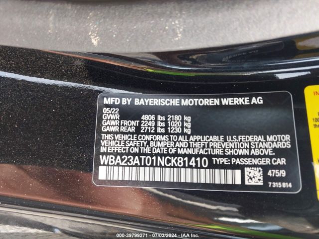 Photo 8 VIN: WBA23AT01NCK81410 - BMW 430I 